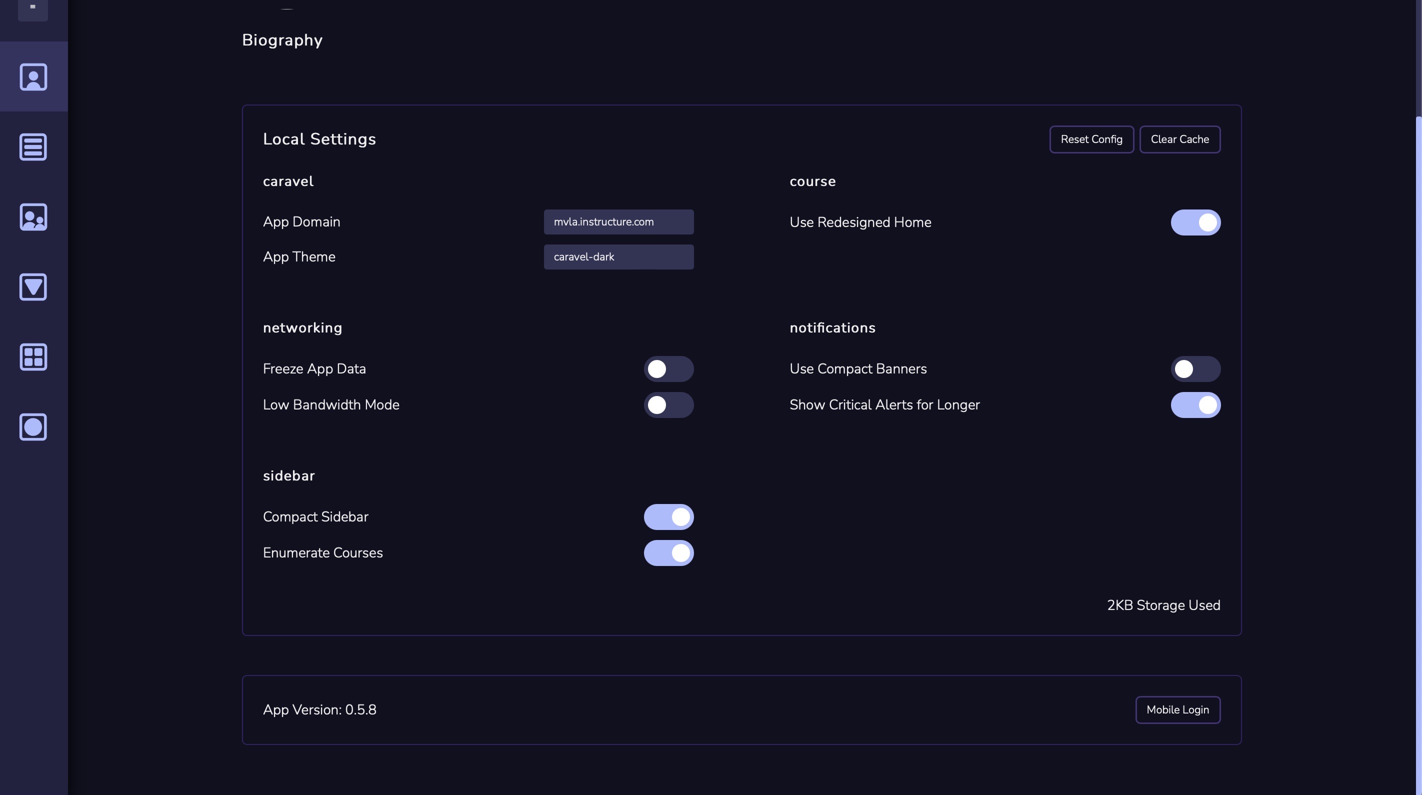 Caravel settings page - different theme