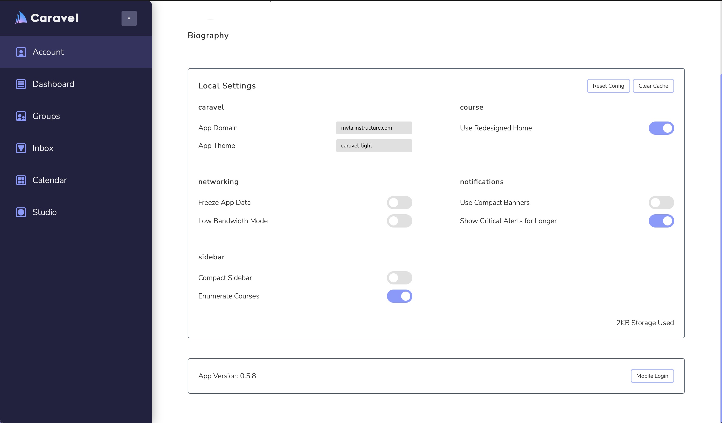 Caravel settings page - different theme